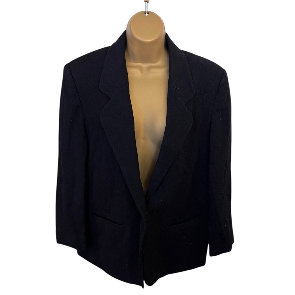 Vintage 90s Block Island Structured Wool Blazer Gold Crest Buttons Black 12